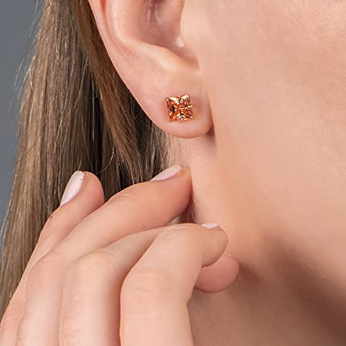 Jewelili 10K White and Yellow Gold 6 MM Cubic Zirconia Square Shape Stud Earrings2