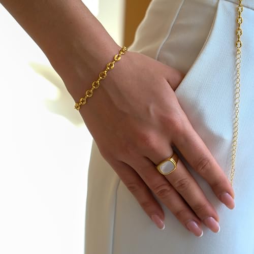 Aurelia Mae AM-2020-R-6-SQUARE-S6 18K Gold Plated Chunky Mother Of Pearl Gold Ring Womens Gold Square Signet Ring Large Statement Ring thumb #2