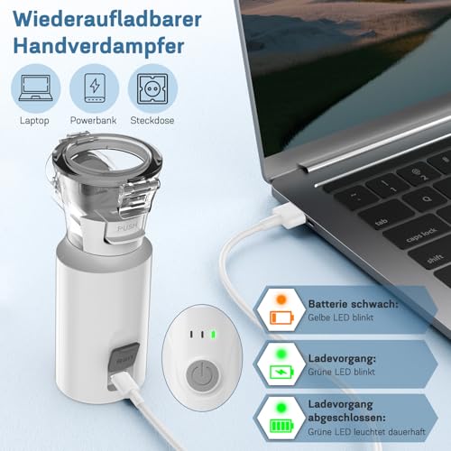 Inhalationsgerät, MILFECH Inhaliergeräte tragbar Vernebler Set Mit USB Wiederaufladbar, Einstellbarer Sprühnebel, Inhalator Verneblergerät mit Mundstück und 2 Maske (Weiß)