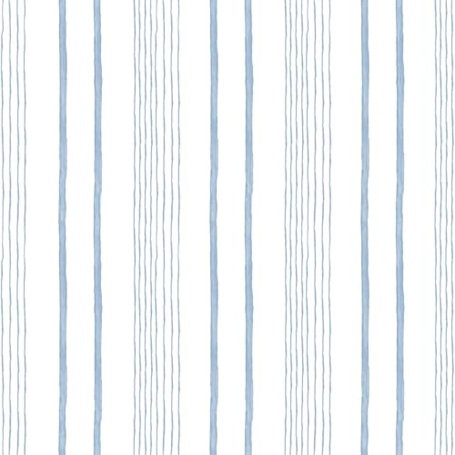 Muriva My Kingdom M33311 Papier peint à rayures bleu marine – Revêtement mural doux à rayures aquarelle – Papier non tissé de luxe pour crèches,...