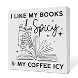 coimiao Book Lover Desk Decor, Reader Librarian Bookworm Bookish Decoration for Home Bedroom Office Bookshelf Wooden Box Sign, Book Lover Nerd Gifts for Women, My Books Spicy, White