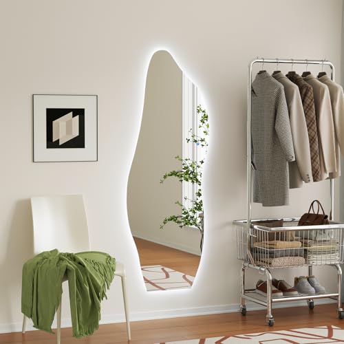 Image of QDSSDECO 63 inch x 24 inch LED Full Length Wall Mirror, Wavy Frameless Design