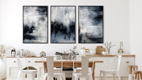 Large Framed Abstract Wall Art, Rustic Blue Canvas Prints, 24"x36"x3 by ASDCEUTICALS - Used condition - Image 4