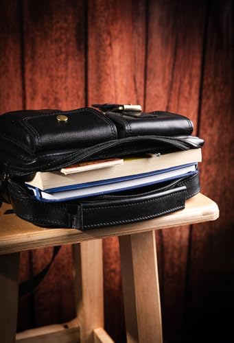 حقيبة كروس رجالي بتصميم عرضي جلد طبيعي 100% شنطة كروس رجالي من الجلد الطبيعي حقيبة كروس رجالية مع حزام كتف مقاس 24*20سم من Motevia (Black)