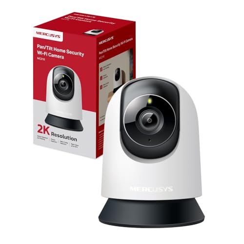MERCUSYS MC210 Telecamera Wi-Fi Interno 2K 3MP, Videocamera Sorveglianza 360°, Visione Notturna, Audio a 2 Vie, Rilevamento di Movimento/Notifiche/Allarme, ZonaPrivacy, Supporta microSD fino a 512 GB