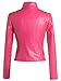 chouyatou Women's Stylish Oblique Zip Slim Faux Leather Biker Outerwear Jacket (X-Small, Rose)