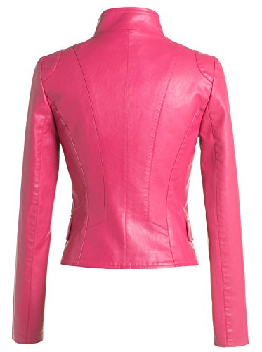 chouyatou Women's Stylish Oblique Zip Slim Faux Leather Biker Outerwear Jacket2