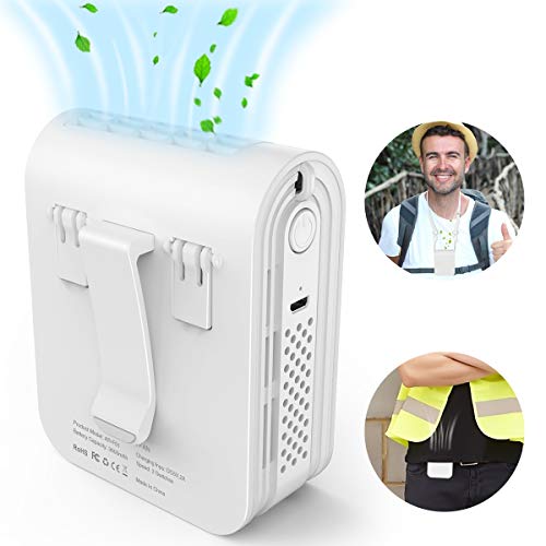 infray Hand Free Neck Fan, USB Rechargeable Portable Waist Fan, Necklace Fan Mini Personal Belt Fan, Neckband Fan with 3 Speed Setting for Home Travel Sport Outdoor Camping Office - White