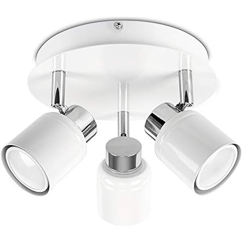 MiniSun | Modern Chrome and White Adjustable 3 Way Round Plate Ceiling Spotlight Cover