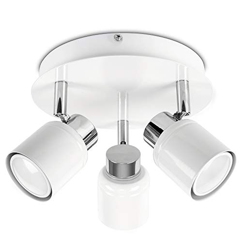 MiniSun | Modern Chrome and White Adjustable 3 Way Round Plate Ceiling Spotlight | Ceiling Spots, Home Décor & Improvement Essential | Includes 3 x 5W GU10 Warm White LED Bulbs