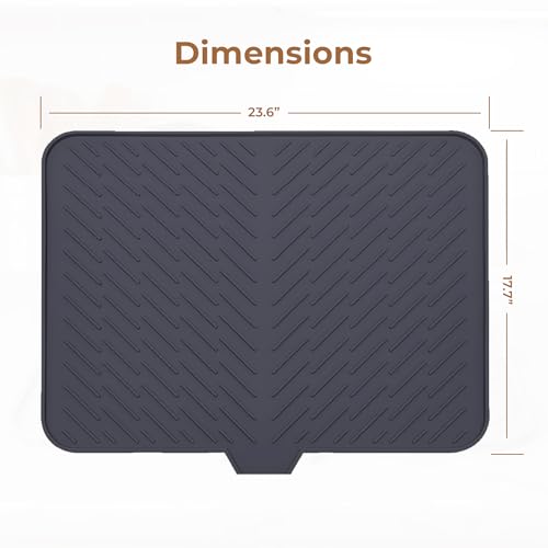 Image of HomeEssentials Silicone Dish Drying Mat for Kitchen - Built-in Drain Lip | Hygienic Drying Pad - Sturdy Compact Easy to Clean Tray Protects Surfaces Prevents Water Build Up - 23 X 17 Inches (Black)