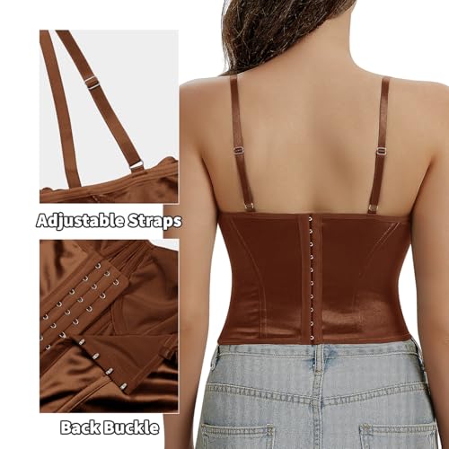 Image of Lace Corset Tops for Women Sexy Going Out Bustier Top Sleeveless Adjustable Straps Crop Tops with Back Hooks