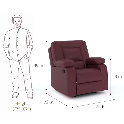 Image of Amazon Brand - Solimo Elysium | Single Seater Sofa Recliner | Manual Recliner (Leatherette Maroon)