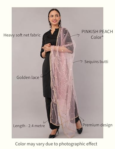 Image of Net Butti Dupatta for Women | Golden Lace Border Chunni | Butti Work Odhani | Wedding & Bridal Styling | Lightweight Drape | Kurti & Salwar Suit