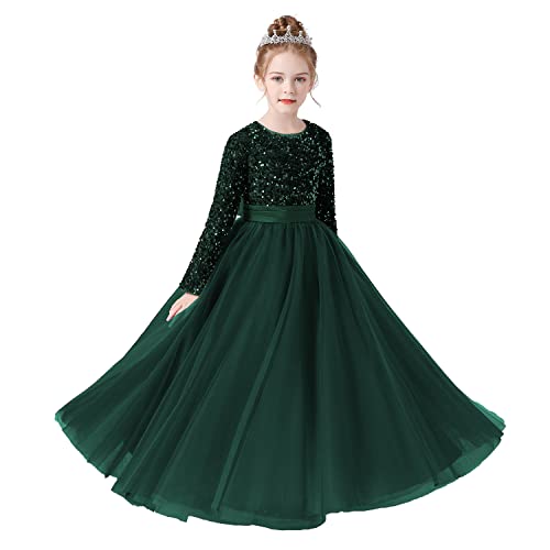 ALEESHUO Little Girl Formal Dress for Special Ocassion Sparkling Sequin Pageant Dress for Party Birthday Dress Long Sleeve2