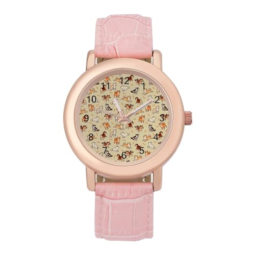 Cute Yorkie Dog Classic Watches for Women Funny Graphic Pink Girls Watch Easy to Read