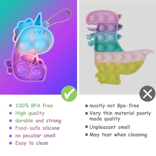 Ainiv 12 PCS Mini Fidget Pop Bubble Toys, Unicorn Squeeze Toys with Keyring, Cute Poppet Bubble Sensory Toys - Image 4