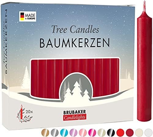 BRUBAKER Tree Candles - Pack of 20 - Dark Red - 3¾ x ½ Inches (9.5 x 1.27cm) - Made in Europe - Pyramids, Carousels & Chimes