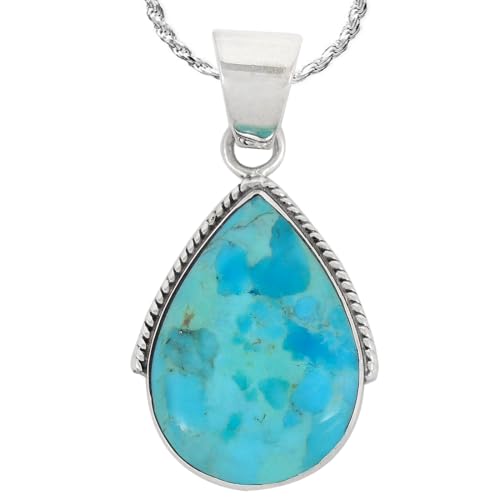 Turquoise Necklace Pendant 925 Sterling Silver Genuine Gemstones (with 20