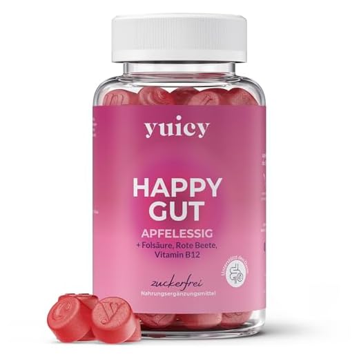 yuicy SHAPE Apfelessig Gummies Hochdosiert (500mg) mit Vitamin B12, Folsäure & Rote Beete. Ideal für den Stoffwechsel & Entschlacken. Vegan und zuckerfrei. 60 Gummibärchen.