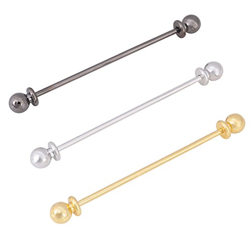 3Pcs Men's Classic Collar Bar Tie Necktie Pins Clasp Shirt 18K Gold Silver Plated Brass Collar Stay Bar Cravat Pin Stud Bar Clips (Flat Bottomed Ball) #TOP10