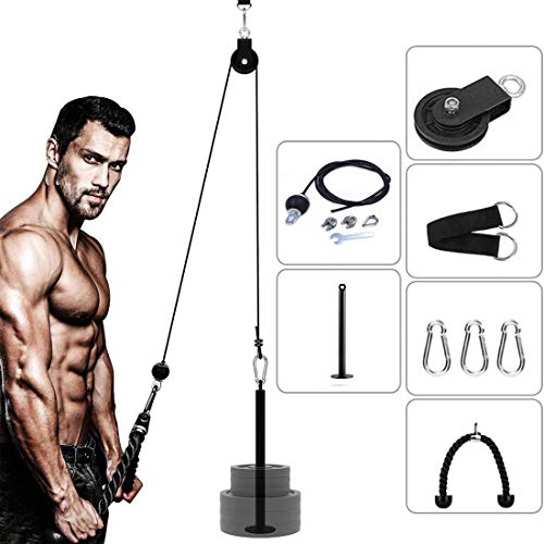 ANMKOT Pulley System Gym,LAT Pull Downs Arm Strength Training Weight Triceps Rope with Loading pin Pulley Cable Machine Attachment Pulley System for Home Gym Workout Equipment