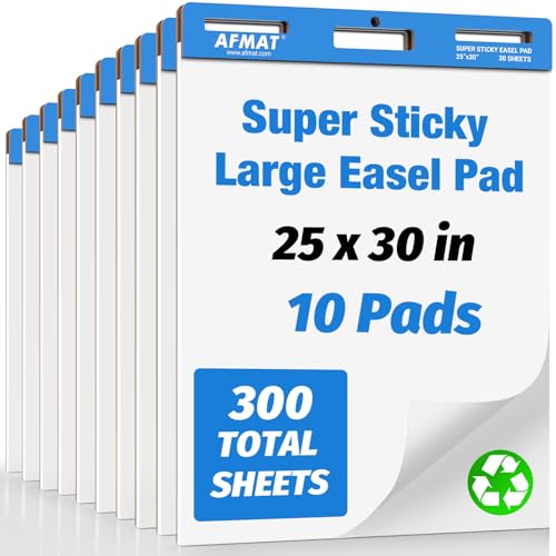 AFMAT Sticky Easel Pads, 25 in x 30 in Anchor Chart Paper for Teachers, Ink Bleed-Through Resistant Easel Paper for Office/Classroom/Whiteboard/Wall/Windows, 30 Sheets/Pad, 10 Pads