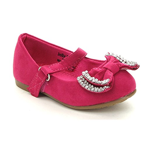 Yoyoma Toddlers Little Girls Glitter Bow Ballerina Falt Shoes,Fuchsia,6