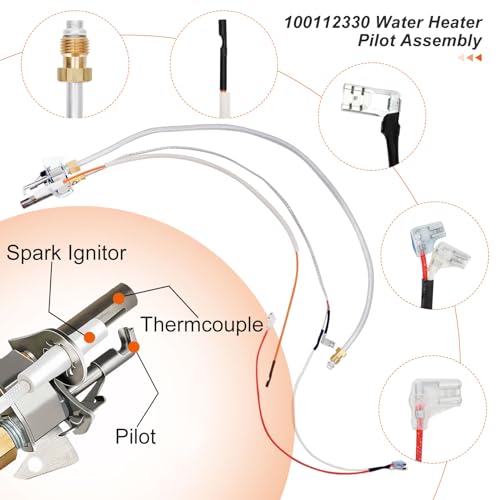 100112330 Water Heater Pilot Assembly Replacement Kit for 300 Series, Gas Thermopile Assembly Compatible with Whirlpool,Reliance,A.O.Smith,Kenmore,State,American Water Heater, Replace 9007876 9007877