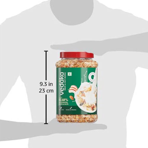 Image of Amazon Brand - Vedaka Fruit and Nut Muesli 1 kg Jar | Contains 82.68% Fruits, Nuts & Multigrains | High in Fiber | Source of Protein | Breakfast Cereal