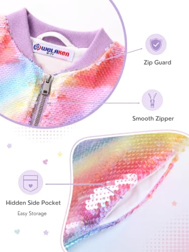 Image of WELAKEN Unicorn Sequin Jacket for Girls Kids Toddler Sparkle Zipper Bomber Jacket with Pockets
