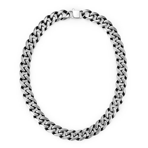 Mens Stainless Steel Chunky Cuban Link Chain Necklace, 18MM Wide Heavy Link Chain Necklace with Matte Finish, Punk Rock Vintage style