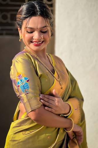 Image of SGF11 Women's Kanjivaram Paithani Silk Saree With Unstitched Blouse Piece