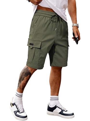 Image of JMIERR Men's Casual Stretch Cargo Shorts | Drawstring Elastic Waist, Multi Pockets, Summer Work Short, Classic