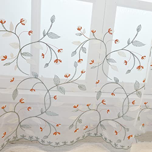 Pureaqu Embroidered Floral Leaves Design Sheer Curtains For Living Room/Sliding Glass Door Rod Pocket Semi Sheer Voile Window Treatment Tulle Draperies For Dining Room 1 Panel W39Xh84 #TOP2