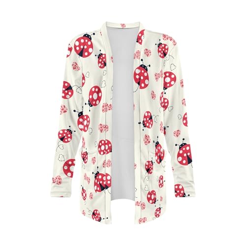 Image of Forchrinse Red Ladybug Cardigan for Women Causal Long Sleeve Open Front Cardigans Sweater Fashion 2024 Fall Coat with Pockets