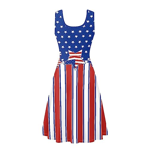 Image of Women's Casual Loose Sundress Midi Sleeveless Crewneck Dress Summer Beach Tank Dress with Pockets