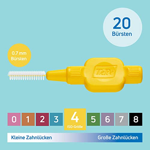 TePe Interdentalbürste, Original, Gelb, 0,7 mm/ISO 4, 20 Stk., Plaque-Entfernung, effiziente Reinigung der Zahnzwischenräume, für mittelgroße Lücken