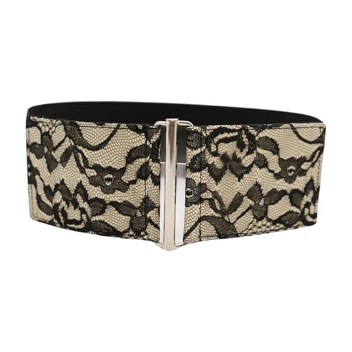 Generic Women Black Elastic Fashion Belt - Hip High Waist Wide Waistband Flower Lace Fabric Size S M z202