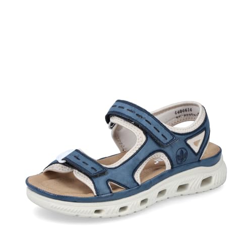 Rieker Damen Klassische Sandalen 64066, Frauen Sandalen,Sommerschuhe,Freizeitschuhe,offene Schuhe,Strandschuhe,blau Kombi (14),38 EU / 5 UK