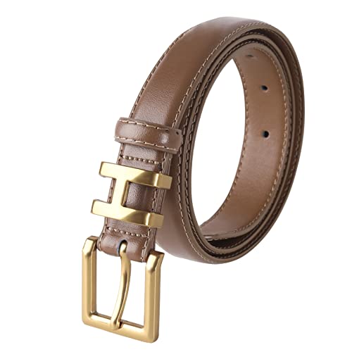 Image of Aurolran Women's Fashion Classic Metal Buckle Leather Belt with Jeans Dress
