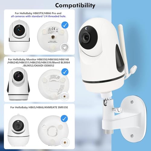 Image of Baby Monitor Mount for HelloBaby HB65 /HB40 /HB6550 /HB6560 /HB6148 /HB66 /HB6339 /HB6550 Pro, ANMEATE SM935E, 360 Adjustable Baby Camera Wall Mount for Hellobaby Monitor, Two Ways to Install