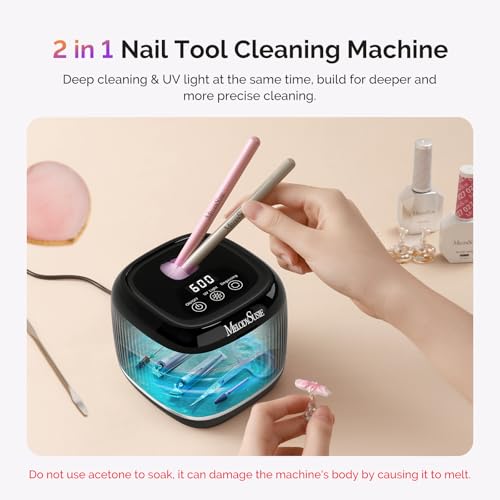 Image of MelodySusie 2 in 1 Nail Tool Cleaning Machine, 3 Timers Mode for Nail Drill Bits, Nail Art Brush, Nail Clipper, Jewelry Cleaning, Salon & Home Use,Black,DL-160
