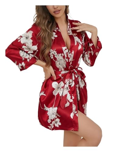 Bata de baño para mujer de seda ligera y diseño francés con flores