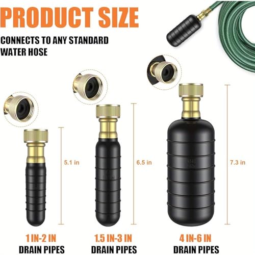 Kit de 3 piezas para destapar cañerías, vejiga destapadora que se adapta a tuberías de 1" a 6", ideal para desagües de baños, duchas, piscinas, cocinas y desagües principales miniatura 2