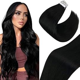 Sunny Tape in Hair Extensions Black Human Hair Tape in Real Hair Extensions Natural Black Remy Human Hair Tape in Extensions for Women Skin Weft 20inch 20pcs 50g