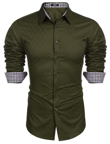 Chemise ajustée d'affaires Coofandy en vert militaire, finitions premium taille XL