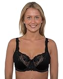 Sujetador de satén y encaje con aros para mujer, copa completa, talla regular y grande, copas D-J, lencería, Negro, 105E