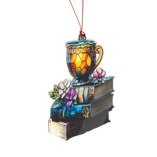 Book Ornament, Tea Books Floral Acrylic Suncatcher, Book Lover Gifts for Women, Christmas Ornaments for Tree, Gift for Readers Friends Coworker, Hanging Literary Decor, Holiday Ornaments - Thumbnail 5