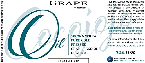 Grapeseed Oil - 16 Oz - 100% Pure Unrefined Natural Grape Seed Cold Pressed Virgin Bulk Unscented Carrier Oil For Hair Face Skin Body Nails Massage Moisturizing Premium Quality - Packaging May Vary #TOP3